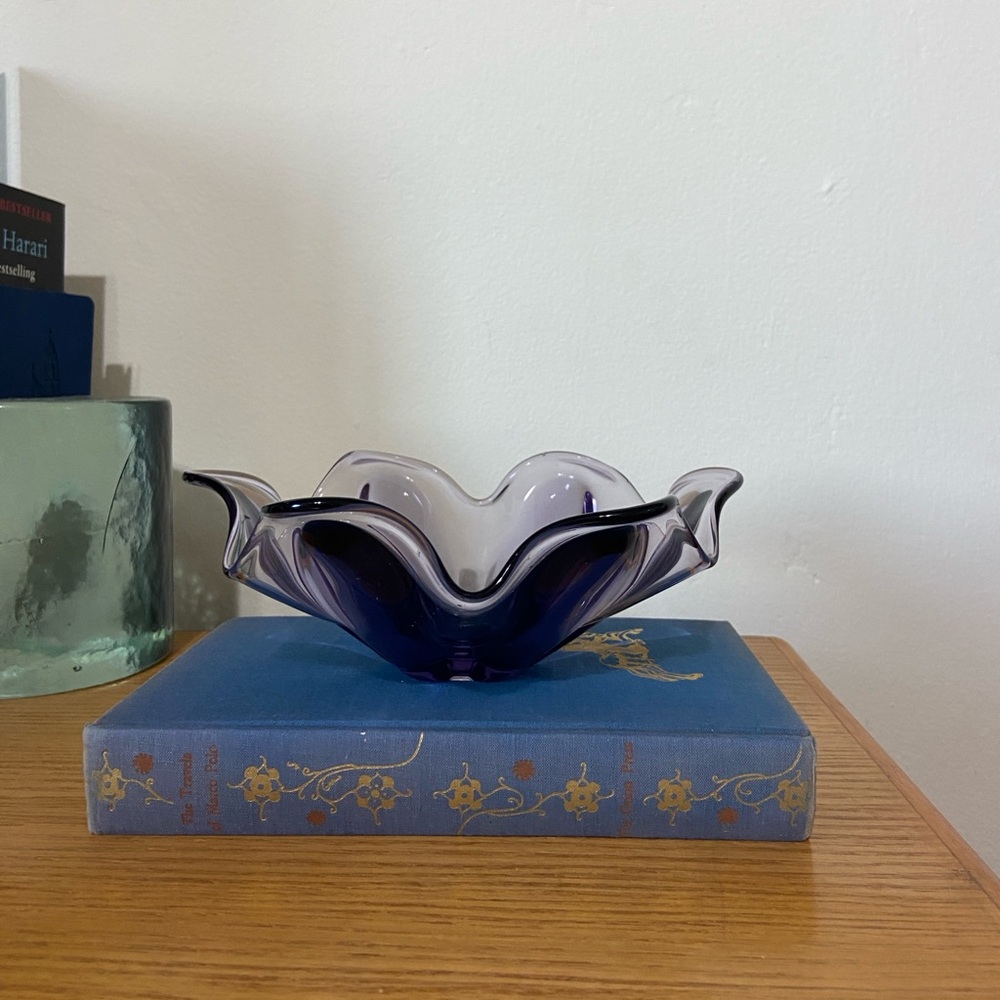 Viking glass ground bottom lilac/teaberry compote/dish